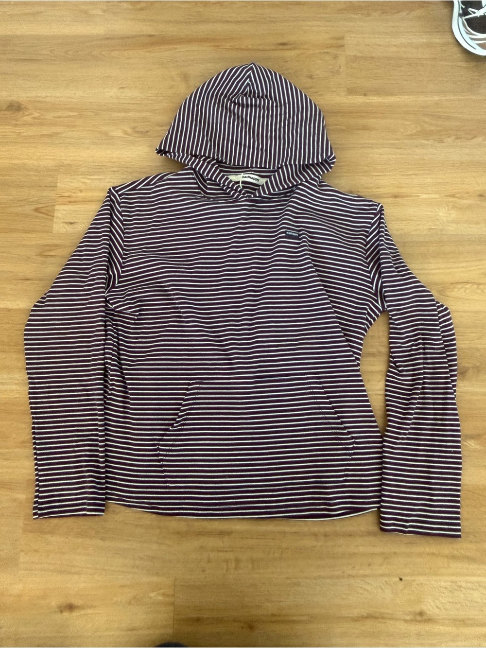 Madhappy Maroon and White Striped Hooded Pullover